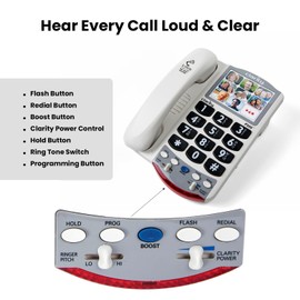 Clarity P300 Landline Phone with Sound Amplification, Hearing Impaired Phones, Adjustable Ringer Pitch and Volume Control, Corded Phone Design