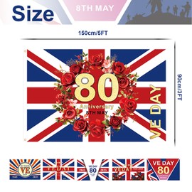 5ft VE Day 80th Anniversary Flag,VE Day Large Flag 80th Victory Flags 5*3FT,80 Years Victory In Europe Flags 80 Years VE-Flag Party Parades Celebration Decor Bunting Banner 2025 Gifts Memorabilia (C)