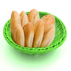 nanologi Multi-Purpose Basket, Round Storage Basket, Diameter: 29 cm, Suitable for Hotel and Catering, Braided Multi-Purpose Basket, Plastic Fibre, Bread Basket, Gift Basket - Green
