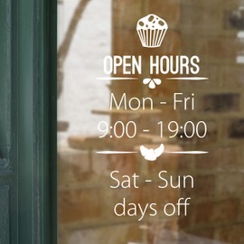 Open Hours Stickers for Pastry Shop Windows - Business Vinyl Decal with Custom Business Logo - Business Pastry Shop Vinyl Decal Sticker - Opening Hours Sticker - Window Decal 22x40