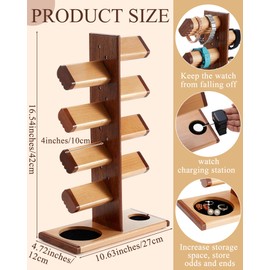 Vercraft Wooden Watch Stand 9 in One Multiple Watch Display Holder Tower Wood Display Stand with Charging Station Jewelry Organizer for Rings Necklaces Coins Gifts for Men Women