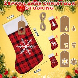 Shinymoon 30 Pack Christmas Stockings in Bulk,17.3'' Felt Large Christmas Stockings Decor with Tags, Hanging Ornament for Xmas(Cute Style)