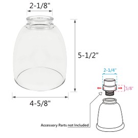 Aspen Creative Clear 23073-4 Transitional Style Replacement Glass Shade, 2-1/8" Fitter Size, 5-1/2" high x 4-5/8" Diameter, 4 Pack