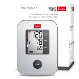 boso boso medicus X - Bestes Oberarm-Blutdruckmessgerät Stiftung Warentest 5/2016, 11/2018 und 9/2020 mit Einknopfbedienung, großem Display und Arrhythmie-Erkennung – Mit Standard-Manschette (22-32cm)
