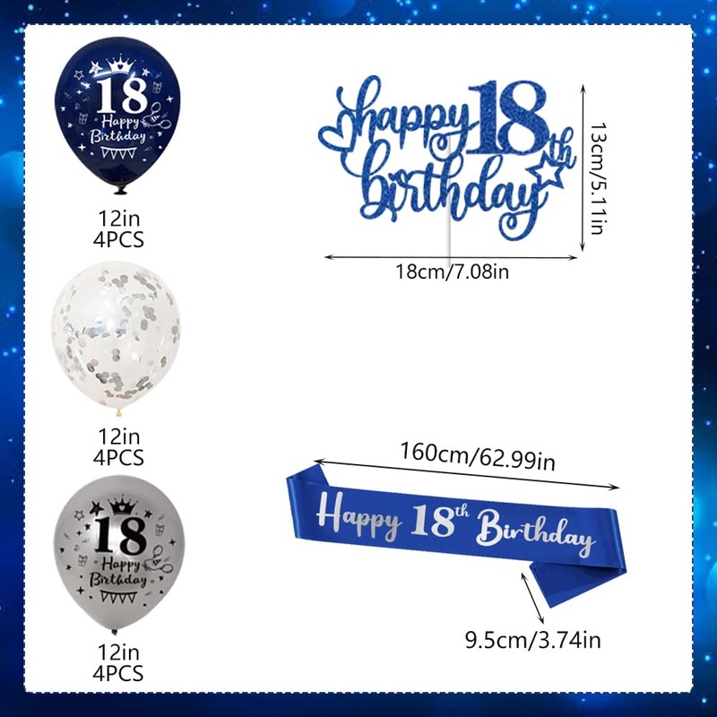 Yontree 18th Birthday Decorations - Blue & Silver Banners, Triangle