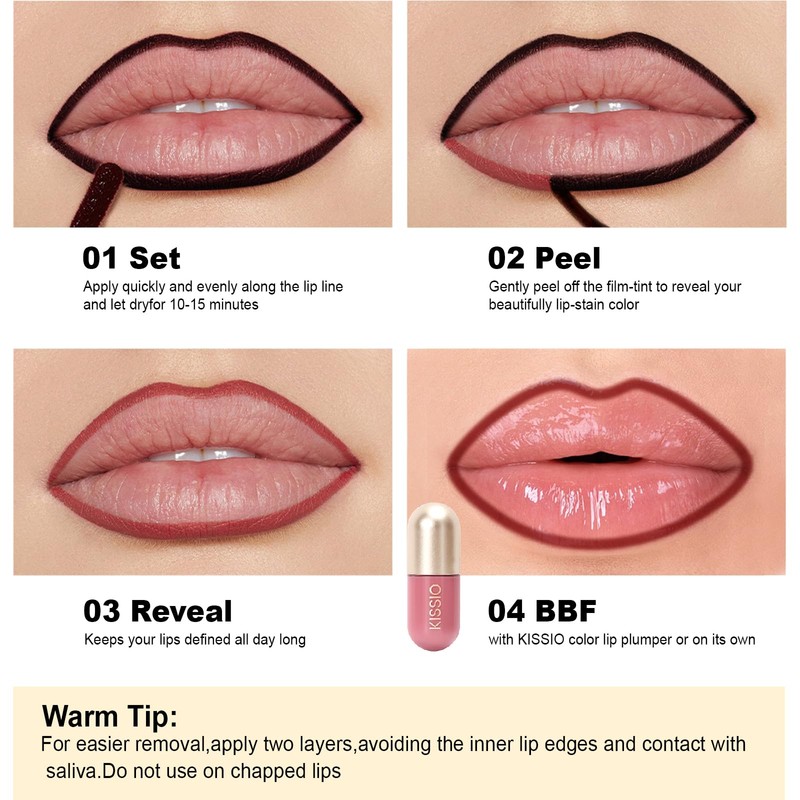 KISSIO Lip Liner Stain,Peel Off Lip Liner,Transfer Proof,Long Lasting and