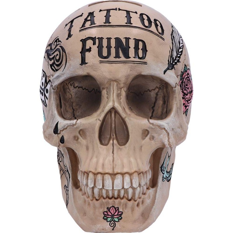 Nemesis Now Natural Bone Coloured Traditional, Tribal Tattoo Fund Skull,