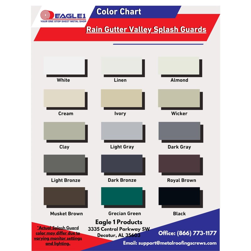 Eagle 1 Rain Gutter Valley Splash Guards, Straight or Bent