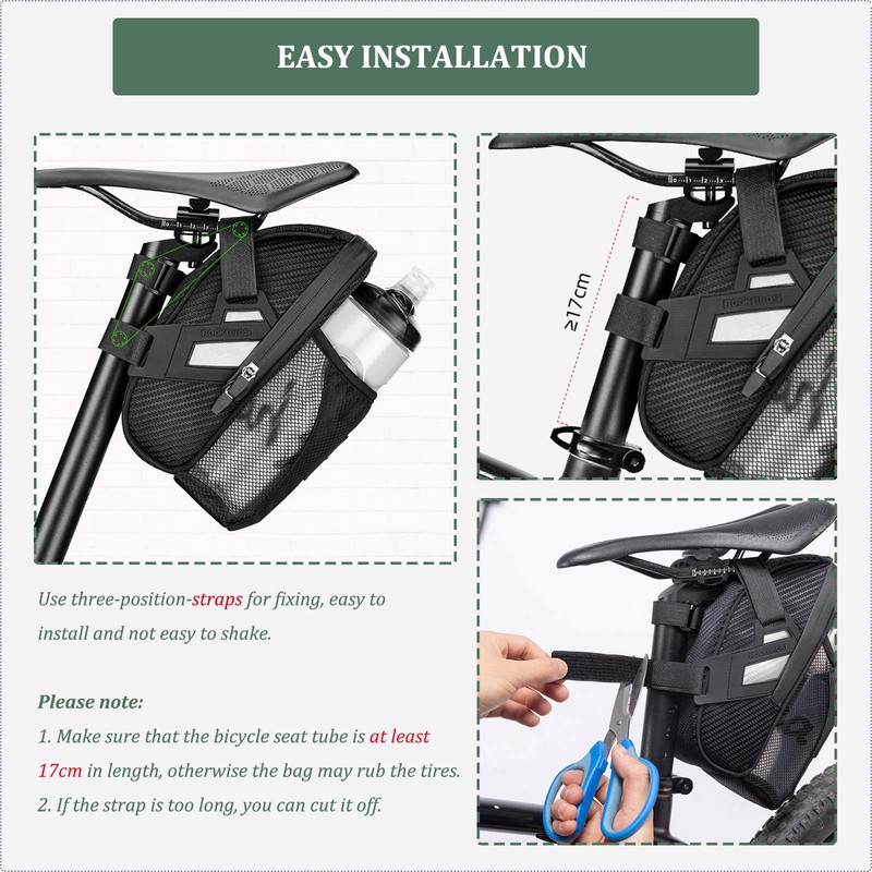 Rockbros Bicycle Saddle Bag with Bottle Holder Waterproof Scratch-Resistant Reflective