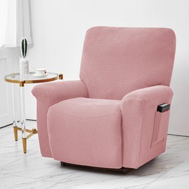 CONRUSER Stretch Recliner Chair Covers, 4-Piece Soft Sofa Cover Thick Single Seat Couch Cover Jacquard Recliner Slipcover with Pocket (Pink)