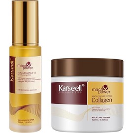 Karseell Collagen Hair Treatment Deep Repair Conditioning All Hair Types 3.38 oz 100ml + Argan Oil Hair Serum for Dry Damaged Hair 50ml