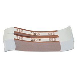 Coin-Tainer Currency Straps, Brown, $5,000 in $50 Bills, 1000 Bands/Pack