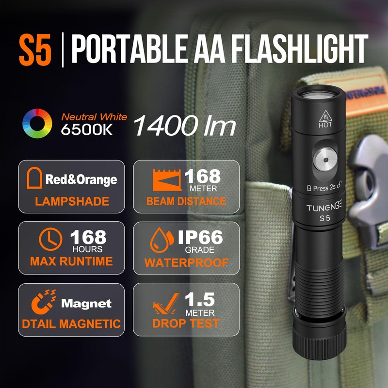 TUNENGE S5 1400 Lumens Mini Flashlight Rechargeable- Super Bright LED