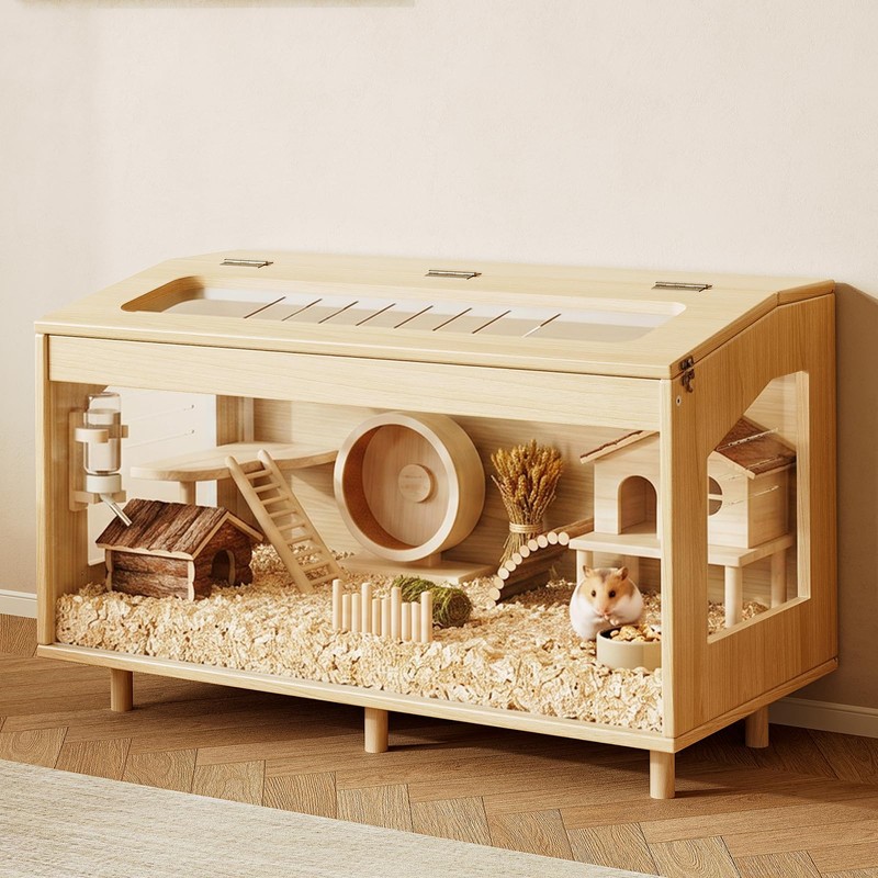 HOTAMO Wooden Hamster Cage with Acrylic Board Base, 31.5"
