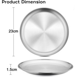 AHMistool 2Pcs Stainless Steel Dinner Plates,23cm Round Stainless Steel Lightweight Dishes Plates Set for BBQ Picnics Party Camping Dishwasher Safe and Healthy (23cm)