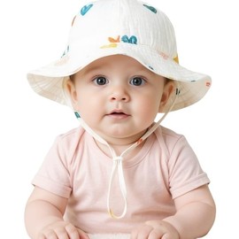 Baby Wide-Brim UV-Sun-Protection Adjustable Bucket Hat for Boys Girls 3-12M
