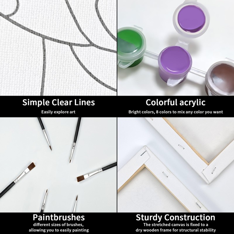 VOCHIC 2 Pack Couples Paint Party Kits Pre Drawn Canvas