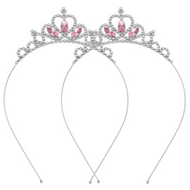 2PCS Crystal Tiara Heart Rhinestone Princess Crown Birthday Headpiece Cute Bling Hair Band Party Decorations Headband Accessories for Women Girls Kids Festival Wedding Bridal