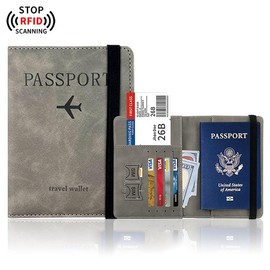 AlezyB - 1x Grey Passport Holder Cover,PU Leather Travel Document Holder for Men & Women, Passport Case with RFID Blocking, Travel Wallet Organiser, Travel Accessories