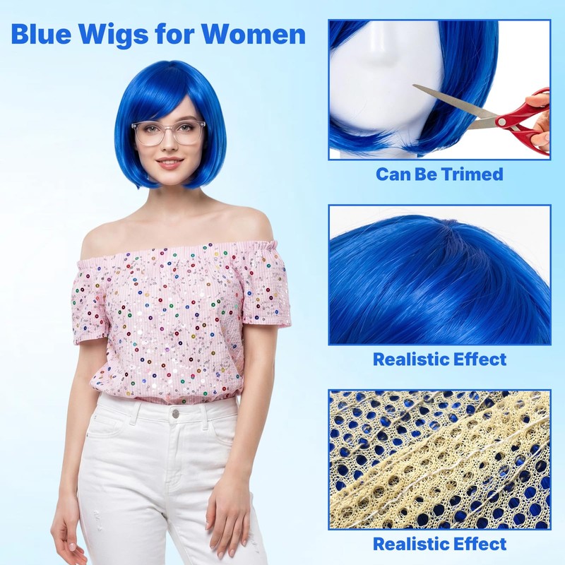 5Pcs Blue Wig for Women Halloween Women Cosplay Costume