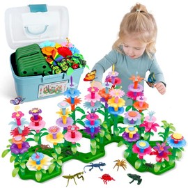 Leetous - Juguetes de regalo de cumpleaños para niños de 2-6 años, 156 piezas, jardín de flores e insectos, juego educativo de simulación de jardinerí
