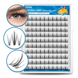 ETVITE Individual Lash Extensions 3D Lash Clusters, Fishtail Spikes Natural Look Handmade, Volume Home Individual Lashes for Daily Use (Fishtail & Spike Lashes 12mm）
