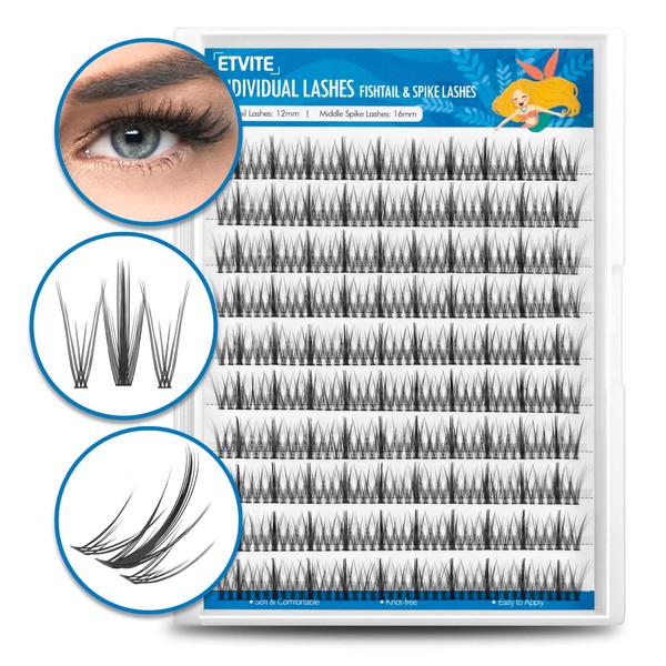 ETVITE Individual Lash Extensions 3D Lash Clusters, Fishtail Spikes Natural