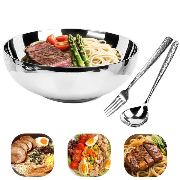 LANGMINGDE 304 Stainless Steel Pasta Bowls, 47oz Double Walled Insulated