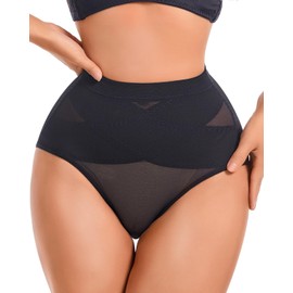 Tummy Control Shapewear Panties for Women Body Shaper Seamless Thong Underwear Compression Briefs Low Rise Girdle Panty, Black