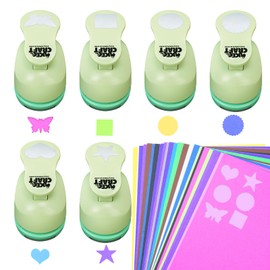 UCEC Craft Hole Punch Set, 6 Pcs 1 Inch Paper Punch - Circle, Lace Circle, Heart, Star, Square, Butterflie & 30 Craft Cardstock, Punches for Crafting, Scrapbooking Punches for DIY, Card Making, Album