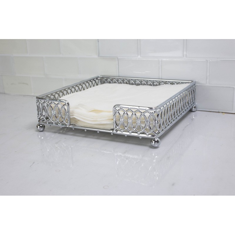 Home Basics Infinity Collection Flat Napkin Holder, Silver Chrome 7.25"