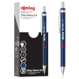 rOtring Tikky Retro Mechanical Pencils | 2B 0.5mm | Blue Barrel | Ribbed Grip for Comfort | Pack of 12