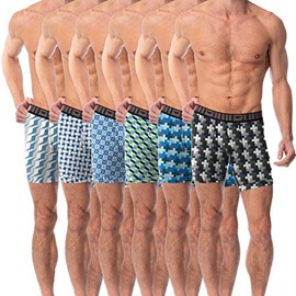 AMERICAN HEAVEN Men's Boxer Briefs | Ultra Soft Micro Fiber Fitted Boxer Brief with Fly-Pack of 6 (6 Pack- Geometric Heaven, Medium)