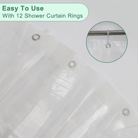 CAPASTEC 1 Set Checked Pattern Shower Curtain Liner, 180 x 200 cm Bath Curtain with 3 Weight Magnet, Waterproof EVA Shower Curtain with 12 Rings for Bathroom, Bathtub, Shower Cubicle, Clear