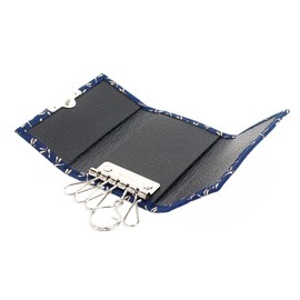 Indenya 4704-14-008 Key Case C, Deer Leather, Navy Blue and White Lacquer, Dragonfly Pattern, multicolor (navy / white)