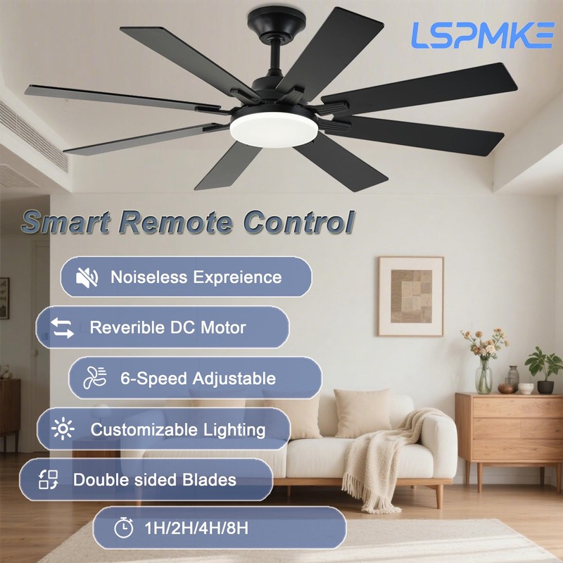 LSPMKE Ceiling Fans with Lights, 52 Inch Ceiling Fan with