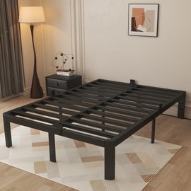 KOSOSO 14 Inch King Size Bed Frame, Black King Bed Frame with Metal Anti-Slip Baffles, No Box Spring Needed, Heavy Duty Steel Platform Support, Round Corner Design, Noiseless, Storage Space
