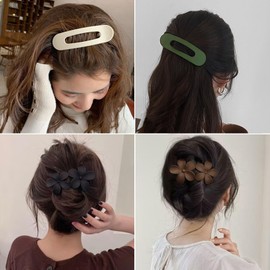 Qiansail 8Pcs Flat Hair Clips for Women Matte Flat Claw Large Flower Non-slip Clip Hair Styling Accessories (B)