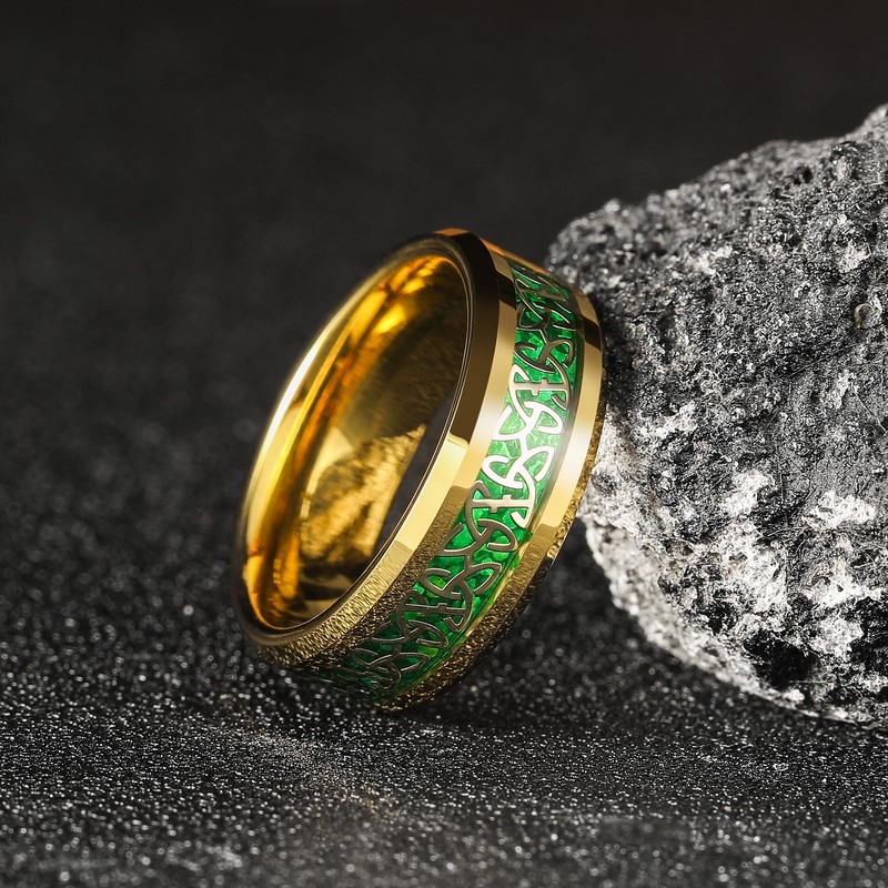 King Will Gold Tungsten Carbide Rings For Men Inlay Green