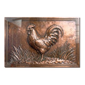 fzxwyishu Tempered Glass Backsplash for Kitchen,Stove Splashback Protector Metal copper plate rooster Design | Heat-Resistant Splash Board, Kitchen Wall Decoration