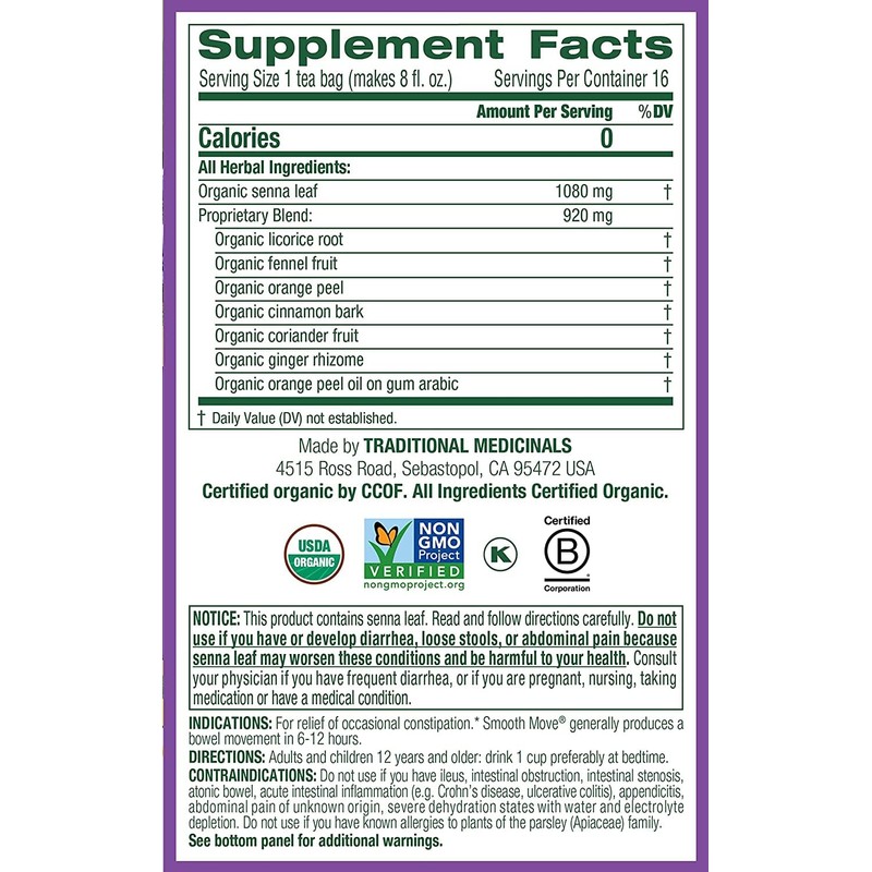 Traditional Medicinals Smooth Move Laxative Tea Bags, 16 Count