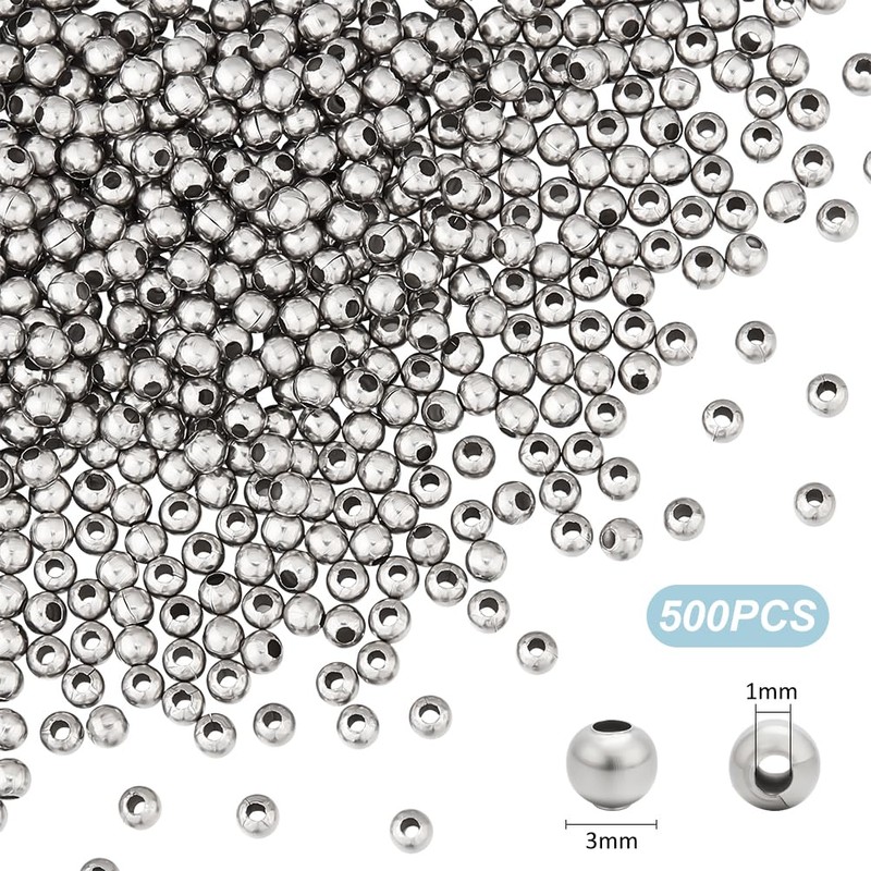 UNICRAFTALE About 500Pcs 3mm Stainless Steel Ball Beads Tiny Round