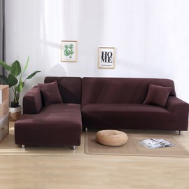 MIFXIN Sectional Sofa Covers L Shape Couch Slipcover Stretch Elastic L-Shaped Couch Sofa Furniture Protector for Living Room Pets Kids (Coffee)
