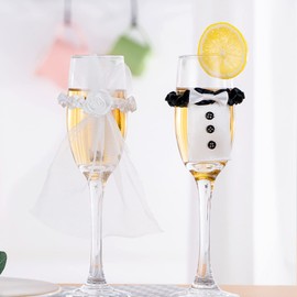 2PCS Marriage Bride Groom Wine Cups Decoration Champagne Wedding Glasses Cups Decoration Engagement Party Ornaments for Women and Man Wedding Champagne Flutes Toast Glass Accessories