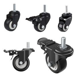 Pack of 4 50 mm Furniture Castors, M8 x 25 mm Screw Fixed Castors, Silent Swivel Castors 2 with Brake, Up to 70 kg (per Roll), 360 Degree Rotation for Transport Castors / Castors for Devices and