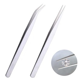 ピンセット 直型ピンセット 先曲がりピンセット プロ仕様のステンレススチールピンセット 精密 ピンセット まつ毛 ネイル つけまつ毛ピンセット ツ イーザー 厚肉、高耐久仕様 持ちやすい ステンレス製 全長:125mm 2本組(直/先曲)