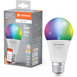 LEDVANCE SMART MATTER - Bombilla LED compatible con Google, Alexa, Apple, aspecto blanco helado, 9 W, 806 lm, E27, luz de color y luz blanca, control