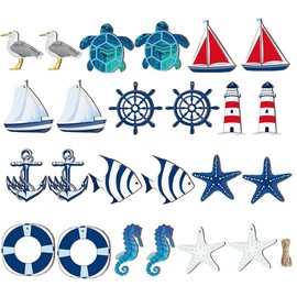 Glamifyr 24 Pieces Maritime Decoration, Maritime Decoration for Hanging, Maritime Decoration, Outdoor Life Ring, Fish Lighthouse Steering Wheel for Wall Decorations on the Beach, Coastal Motif