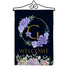 Floral Welcome G Initial Garden Flag Set Wall Hanger Monogram Spring Sunflower Tulip Rose Orchid Lilies Season Springtime Flower Wreath Small Gift Yard House Banner Double-Sided 13 X 18.5
