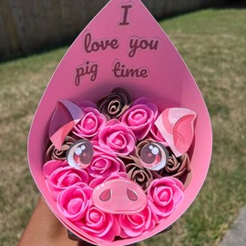 CUTE COW ROSE BOUQUET handmade flower - Cow Bouquet: Pig